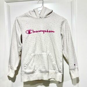 Girls white polkadot Champion hoodie. Front kangaroo pocket. Size 10/12.